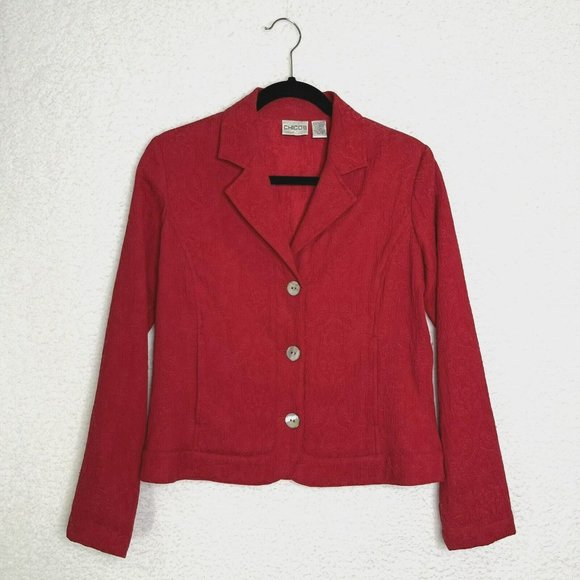 Chico's Women's 0 Small Red Jacket Light Weight Crinkle Fabric Packable - Picture 1 of 10